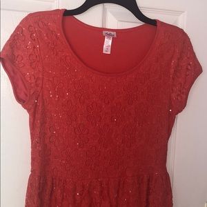 Justice Salmon Sequin Flower Dress